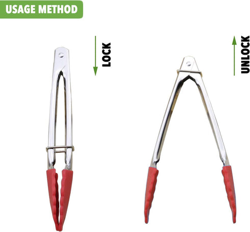 Small Tongs with Silicone Tips 7 Inch Kitchen Tongs, Set of 3 (Red)...