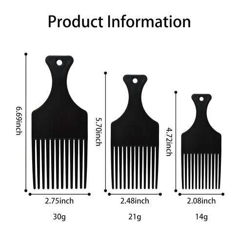 3pcs Wide Comb Black Barber Hair Wide-tooth Thick Head Hair Styling Smooth Lift Brush Brushes Combs, Pick Oil Accessories Plastic Molding Hairstyl...