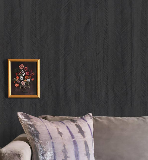 15.7"X118" Black Wood Wallpaper Peel and Stick Fishbone Textured Wood Contact Paper Self Adhesive Removable Wallpaper Waterproof Wallpaper for Bed...