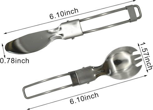 4Pcs Folding Camping Utensils Set Portable 18/10(304) Stainless Steel Flatware include Dishwasher Safe Spoon Fork Knife for Picnic Travel Hiking B...