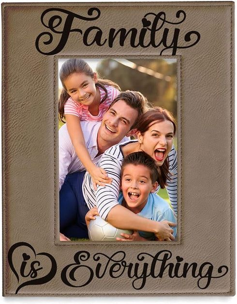 KATE POSH Family is Everything Engraved Leather Picture Frame (5x7-Vertical)...