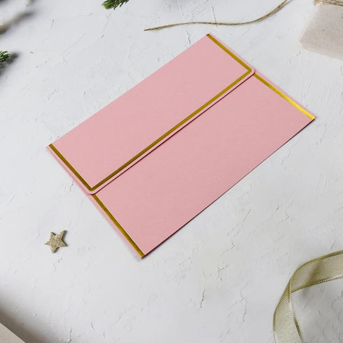 YINUOYOUJIA 46 Packs of 5x7 Envelopes Square Flap with Gold Trim, Pink A7 Luxury Envelopes for Invitation Self Seal, Ideal for RSVP, Cards, Weddin...