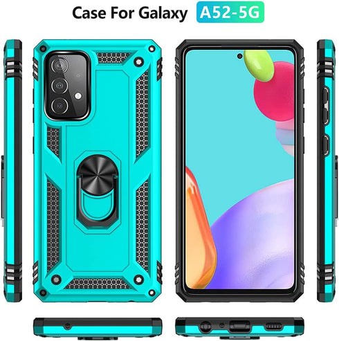 for Samsung A52 Case, Galaxy A52 Case with HD Screen Protector, Military-Grade Ring Holder Kickstand Car Mount 15ft Drop Tested Shockproof Cover P...