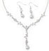 Silver Crystal Rhinestone Small V Flower Branch Shape with Pearl Necklace & Matching Dangle Pearl Hook Earrings Jewelry Set...