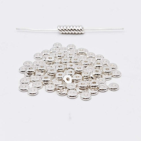 INSPIRELLE 100pcs Heishi Beads 6mm Long-Lasting Disc Brass Rondelle Spacer Beads Silver Plated Flat Round Shape Jewelry Metal Spacers for Bracelet...