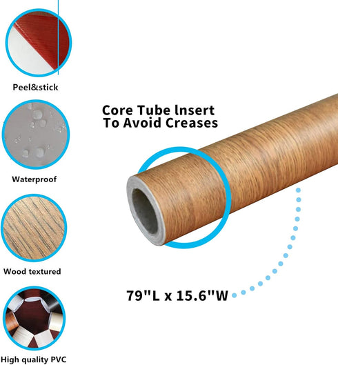 Teemall 15.6inch by 79inch Brown Wood Grain Waterproof Self Adhesive Shelf Liner Dresser Drawer Cabinet Sticker ?Brown Winged Wood?...