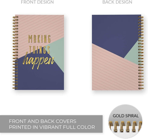 Making Things Happen Spiral Notebook / 5.5" x 8.5" Journal / 120 Checklist Pages/Durable Gloss Laminated Softcover/Gold Wire-o Spiral Binding/Made...