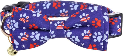 American Flag Dog Collar with Removable Cute Bow Tie Adjustable Patriotic 4th of July Pet Collars Independence Day Large...