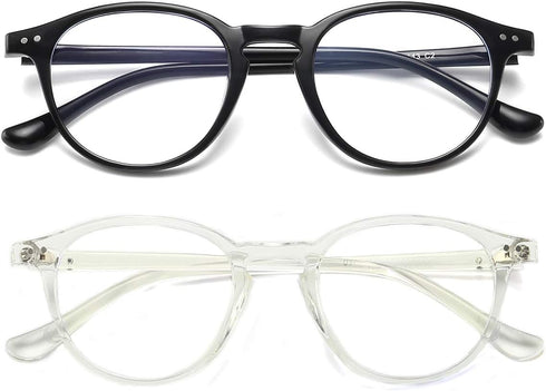 Dollger Blue Light Blocking Glasses Vintage Round Frame Eyeglasses for Women Men 2 Pack Transparent and Black...