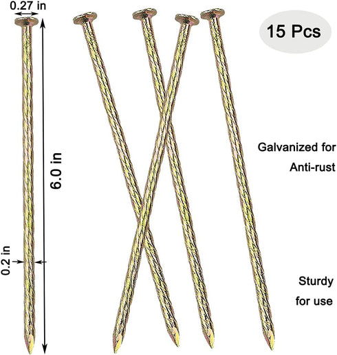 15 Pcs Artificial Stakes Nails, 6" Spiral Non-Rust Galvanized Metal Garden Landscape Edging Yard Stakes Timber Anchoring Spikes Ground Stakes Heav...