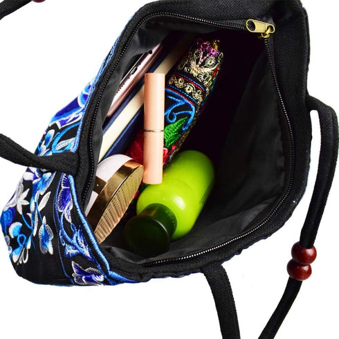 Canvas Floral Hobo Tote Bags for Women Stylish Casual Shoulder Handbag Ethnic Embroidery Purse...