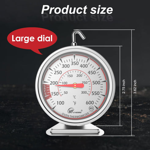2.5“ Large Dial Oven Thermometer,Grilling and Cooking Thermometer- with Dual Scale and 360 Degree Rotary Hook, Easy to Read Large Reading Number S...