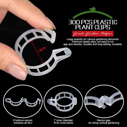 FANDAMEI 300 PCS Plant Support Clips, Tomato Clips, Plastic Garden Clips, Plant Ties, Trellis Clips, for Tomato Cucumber Flower Squash Vine, 1” In...