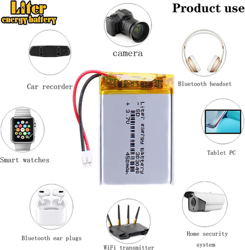 3.7V Lipo Battery 450mAh Rechargeable Lithium ion Polymer Battery 303040 Lithium Polymer ion Battery with JST Connector...