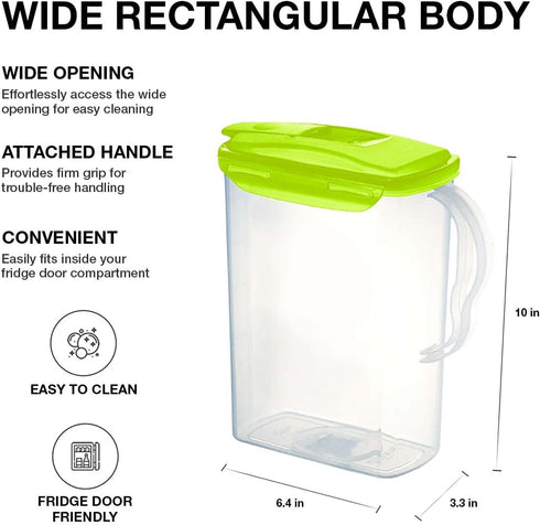 LocknLock Aqua Fridge Door Water Jug with Handle BPA Free Plastic Pitcher with Flip Top Lid Perfect for Making Teas and Juices, 3 Quarts, Green...