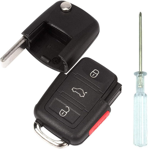 Replacement Flip Remote Entry Key Fob Case for VW Volkswagen Jetta Passat Golf Beetle Rabbit GTI CC EOS Key Fob Cover, Black, Compatible with Car,...