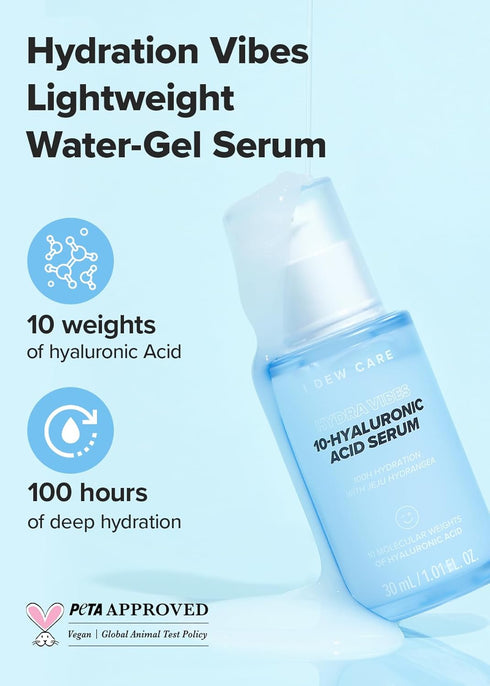 I DEW CARE Hydra Vibes 10-Hyaluronic Acid Serum | Hyaluronic Acid Water-gel Serum, Jeju Hydrangea, Moisturizing, Glass Skin, Korean Skin Care, Veg...