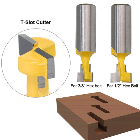Saiper 1/2 Inch Shank Keyhole Router Bit Set T-Slot Woodworking Grooving Router Bits (3/8 & 1/2 Inch Blade Diameter) Slotting Milling Cutter for P...
