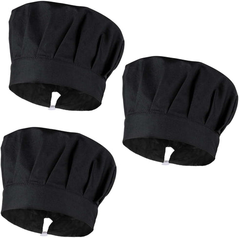 3 Pack Black Chef Hats Caps Hibachi Hats Adult Baker Chef Works Hats Womens, Chef Cap Reusable Cooking Hat for Men, Adjustable Washable Pizza Hat,...
