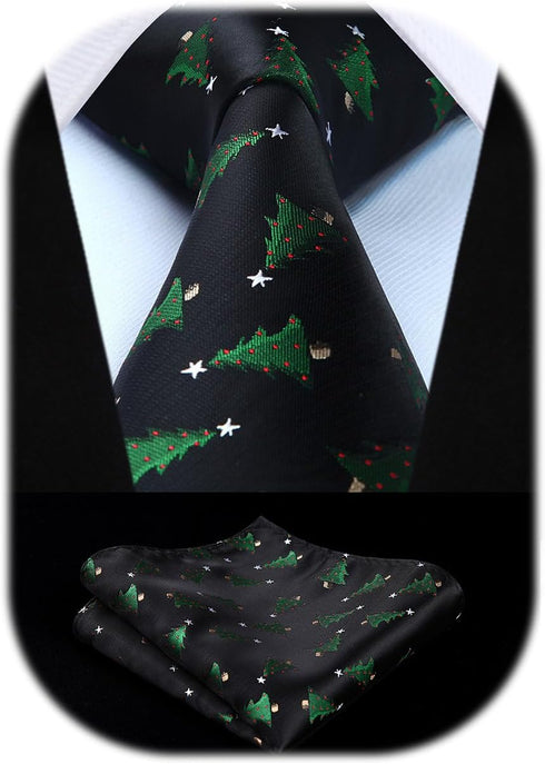 HISDERN Christmas Ties for Men Festival Necktie Boys Funny Vacation Xmas Tie Handkerchief & Pocket Square Set for Party...