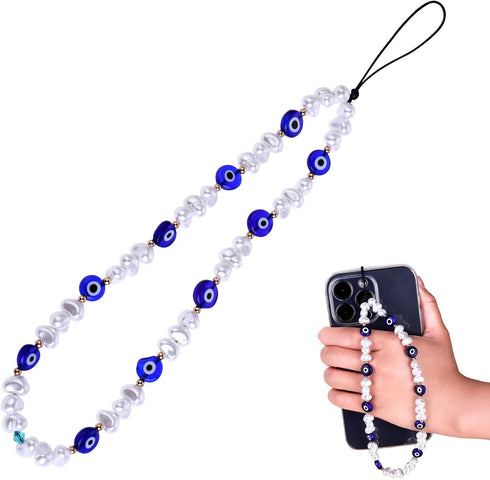 Beaded Phone Charm, Evil Eye Beaded Lanyard Wrist Strap Gemstone Phone Charm Handmade Phone Chain Strap Keychain for Men Women Girls Cell Phone St...