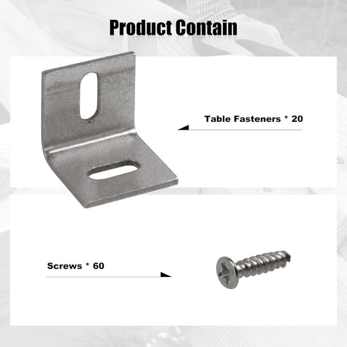 20 Pcs Table Fasteners, Corner Adjustable Braces, Wood Table Fasteners, Wood Table Angle Mounting Brackets with 60 Screws...