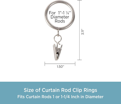 Kenney A58720012 Classic Clip Rings for Rods up to 1-Inch Diameter, Satin Nickel, 7-Pack...