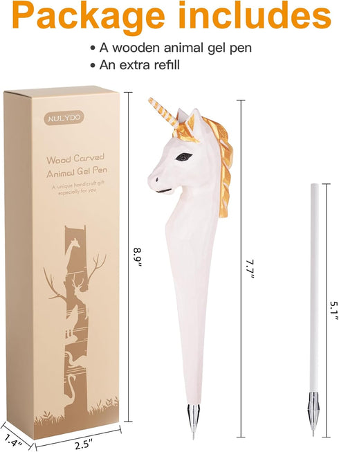 Unicorn Pen, 100% Handmade Wood Carved Animal Gel Pen, Unicorn Gift Ideas for Kids Girls Boys Women & Men, Cute Pens School Writing Office Supplie...