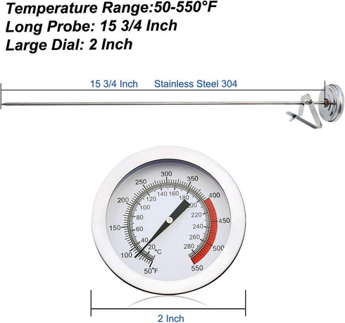 Efeng15“ Long cooking thermometer for oil or candy (2 Pack) with Pot Clip, 2" Dial Instant Read Turkey/Candy/Oil Thermometer for Frying,Cooking of...