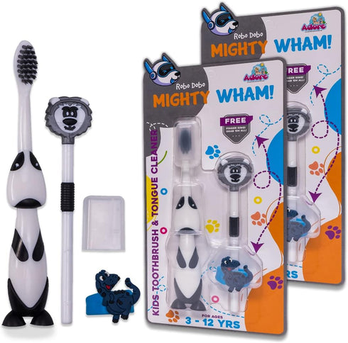 Adore Mighty Wham Combo - Battery Powered Kids Toothbrush with Tongue Cleaner and Free Ring...