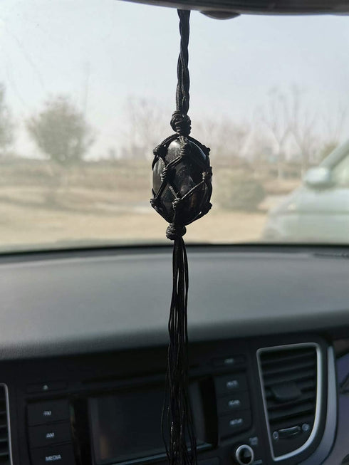Handmade Car Mirror Hanging Accessories Decor Obsidian Car Rear View Mirror Crystal Charm Home Ornament Pendant Decorations...