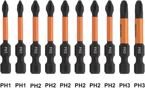 Railer Phillips Screwdriver Bit Set - Premium S2 Steel 2 Inch Phillips Impact Driver 10-Piece Bit Set With A Tool Storage Bit Holder & Carabiner...