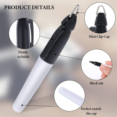 50 Pcs Mini Permanent Markers with Cap Clips Golf Ball Marker Pen Dry Erase Markers with Triangle Hook Golf Keychain Clips for Badge Black Ink Pen...