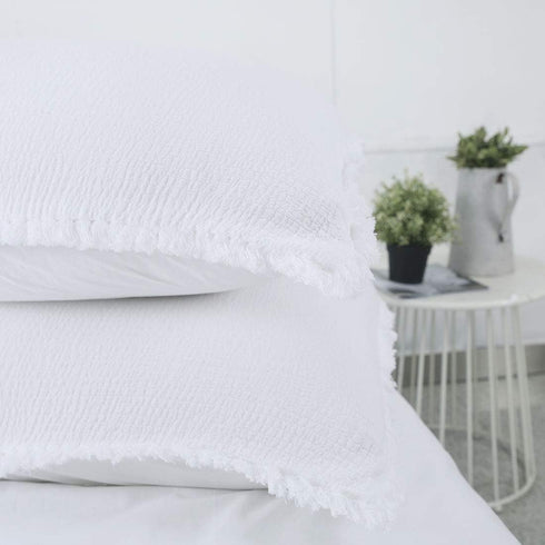 YINFUNG Quilted Pillow Sham White Standard Set of 2 Muslin Cotton Tassel Fringe Pillowcases Matelasse Boho Decorative Textured Gauze Moroccan Thin...