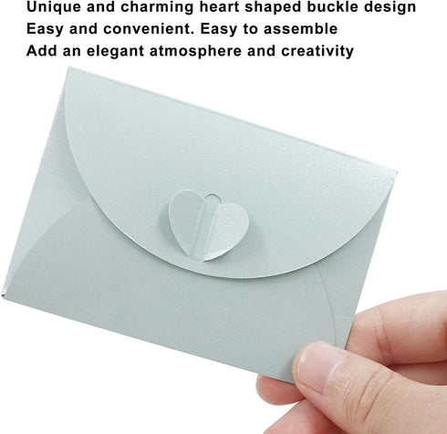 50PCS Mini Envelopes with Heart Shaped Clasp, 4 x 2.8 inch Gift Card Envelopes for Wedding Invitations, Note Cards, Business Card, Greeting Cards,...