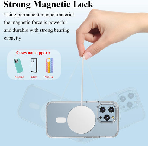 Universal MagSafe Ring, 2 PCS Magnet Sticker Magnetic Adapter Ring Compatible with Magsafe Accessories & Wireless Charging for iPhone 15/14/13/12/...