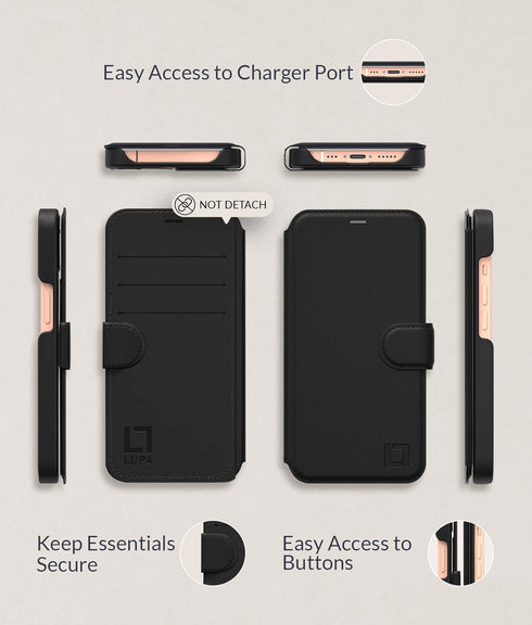 LUPA Legacy Compatible with iPhone 12 Pro Max Case Wallet, Case with Card Holder for Men and Women, Faux Leather Flip Case, Luxury Cover, Black...
