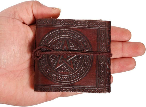 TUZECH Handmade Leather Bound Book of Shadows Mini Notebook Blank Unlined Small Pocket Tiny Journal For Office Artist Architect Personal Note Vint...