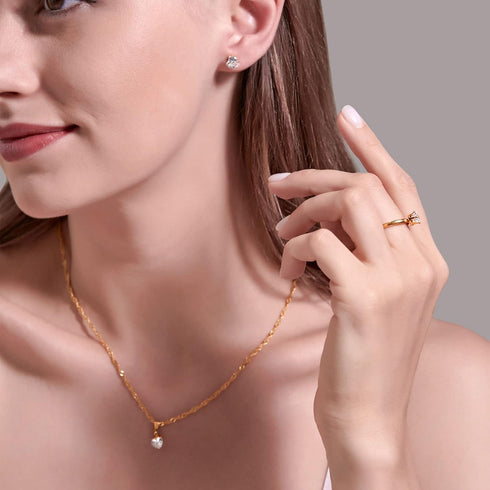 Bridal Heart Crystal Necklace Earrings Ring Set Gold Love Heart Zirconia Crystal Pendant Necklace Earrings Ring Wedding Jewellery Set for Women...