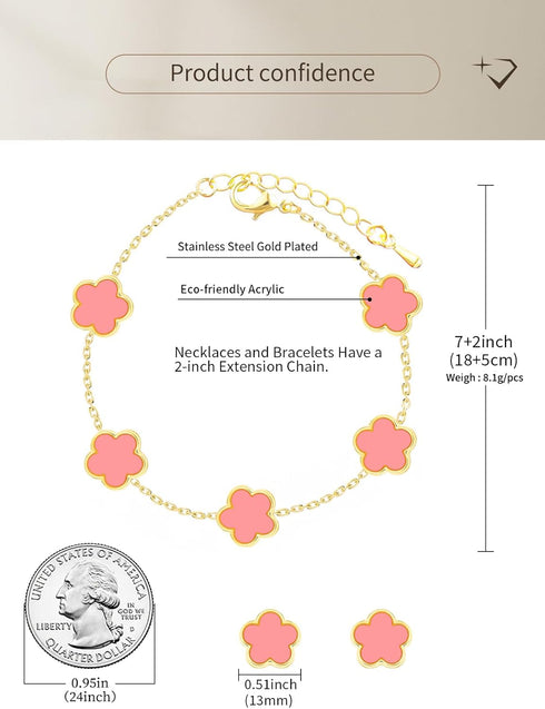 Four Leaf Clover Earring and Bracelet Set for Women Lucky Flower 14K Gold Jewelry...