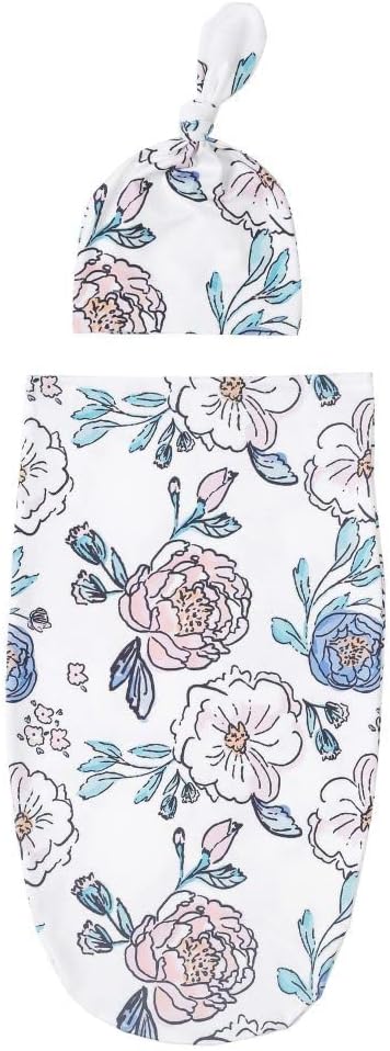Baby Cocoon Swaddle Blanket Newborn Girl Swaddle and Headband Set Purple Soft Stretchy Flowers Floral Print Wrap Shower Gift (Flowers)...