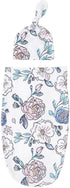 Baby Cocoon Swaddle Blanket Newborn Girl Swaddle and Headband Set Purple Soft Stretchy Flowers Floral Print Wrap Shower Gift (Flowers)...