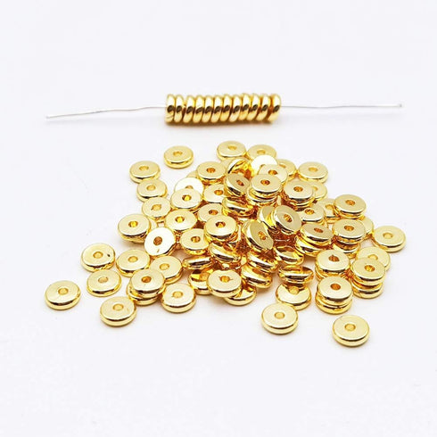 INSPIRELLE 100pcs Heishi Beads 6mm Long-Lasting Disc Brass Rondelle Spacer Beads Yellow Gold Plated Flat Round Shape Jewelry Metal Spacers for Bra...
