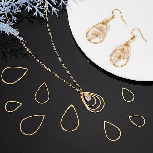 UNICRAFTALE 30 Pcs 3 Sizes Stainless Steel Linking Rings Teardrop Beading Hoop Link Earring Hoops for Jewelry Making Hollow Open Bezel Pendant Fra...