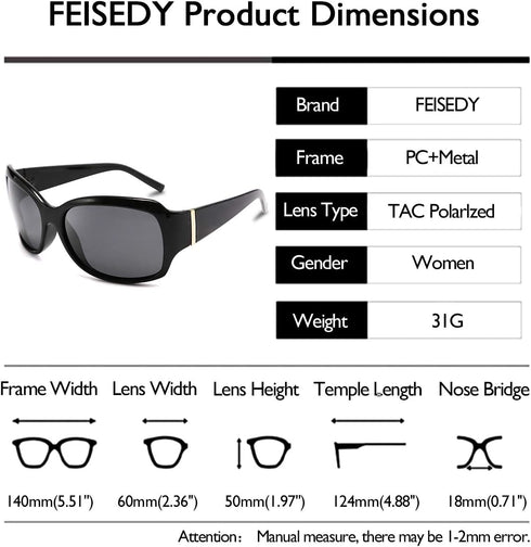 FEISEDY Polarized Oversized Sunglasses for Women Men, Classic Rectangle Wrap Around Large Frame UV400 Protection B2504...