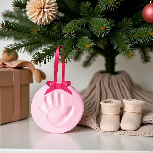 Pearhead Babyprints Baby's First Handprint or Footprint Ornament Kit, Easy No-Bake DIY Clay Impression, Christmas Baby Keepsake Gift, Pink...