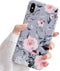 YeLoveHaw for iPhone Xs Max Case for Girls, Flexible Soft Slim Fit Full Protective Cute Shell Phone Case with Purple Floral and Gray Leaves for iP...