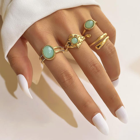 4-7PCS Boho Knuckle Ring Sets for Women Gold Green Gem Ring Sets Stackable Vintage Green Knuckle Gems Rings Good Luck Midi Finger Rings Set Thumb ...