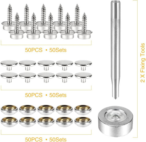 CENOZ 150 PCS Canvas Snap Kit Tool, Metal Screws Snaps Marine Grade 3/8" Socket Stainless Steel Boat Canvas Snaps with 2 PCS Setting Tool for Boat...