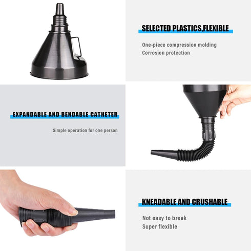 Wide Mouth Oil Funnel with Flexible Extension, Auto Nozzle Hose Funnel with Handle Removable Mesh Screen Filter, Funnel for Water Gas Coolant Tran...